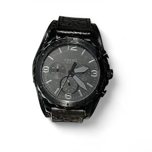 Fossil Nate Chronograph Black Leather Cuff Watch, model JR1510